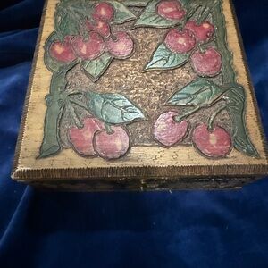 Antique Wooden Box with Cherry Design